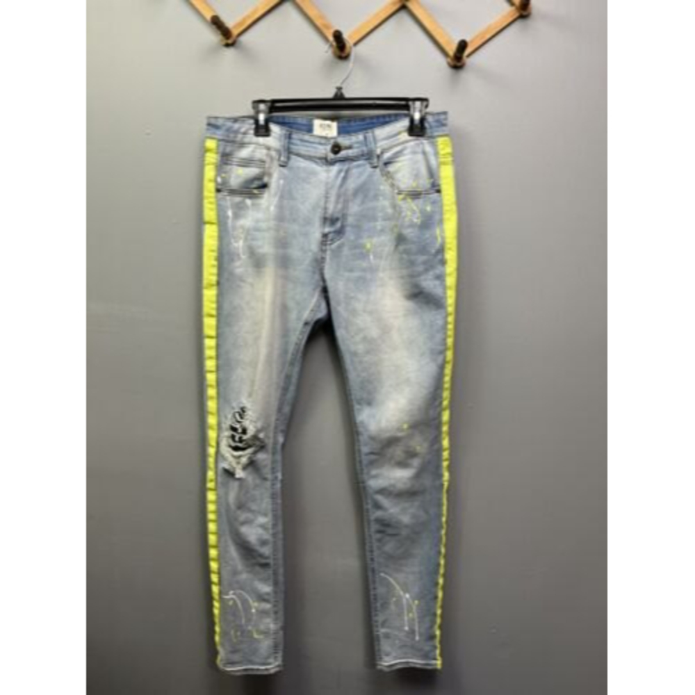 KDNK Brand 11 4 14 11 Ripped Paint Splatter Distressed Men’s Skinny Jeans Sz 32